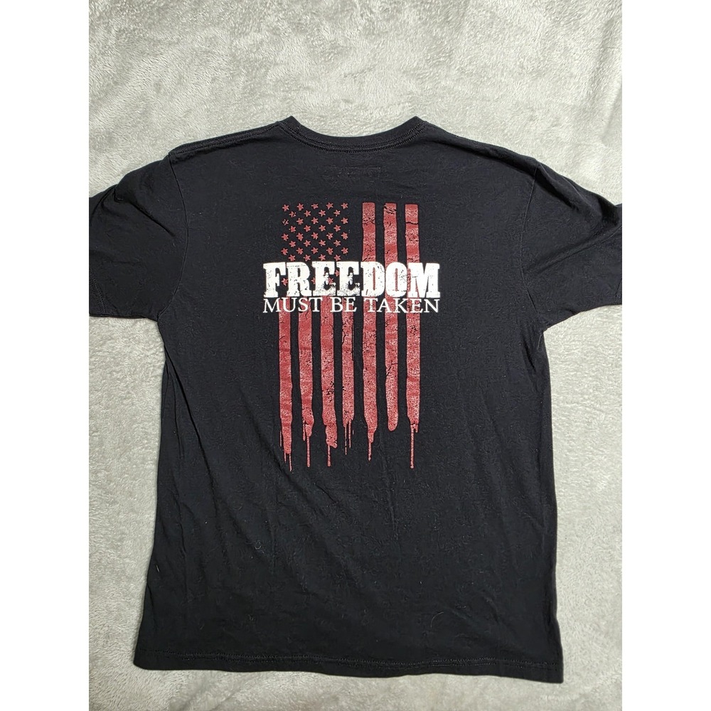 BC Shirt Mens Large Black Freedom Must Be Taken Flag Patriotic Skull Graphic Tee